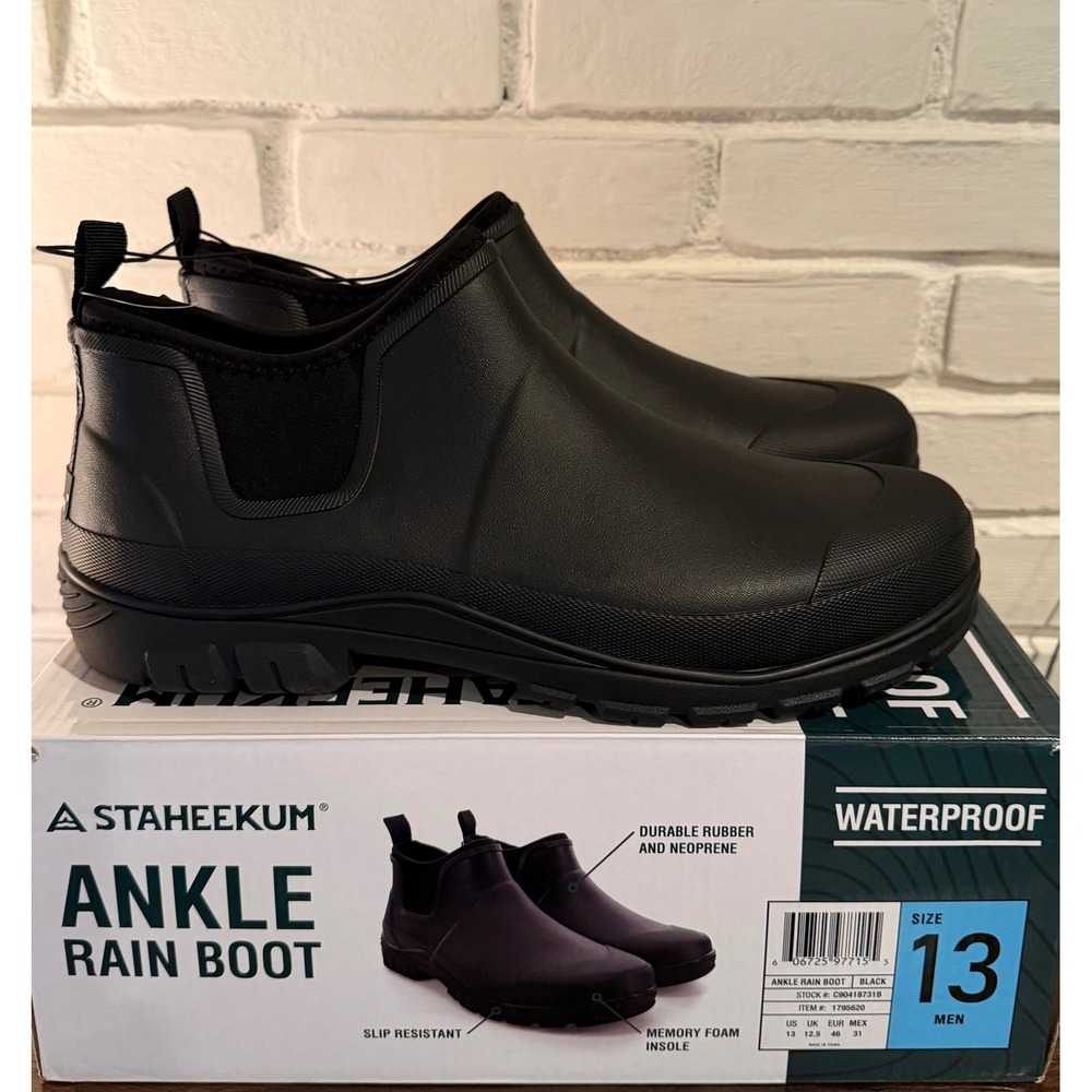 Staheekum Mens Ankle Rain Boot Black Waterproof Rubber Neoprene •13• Utility Mud